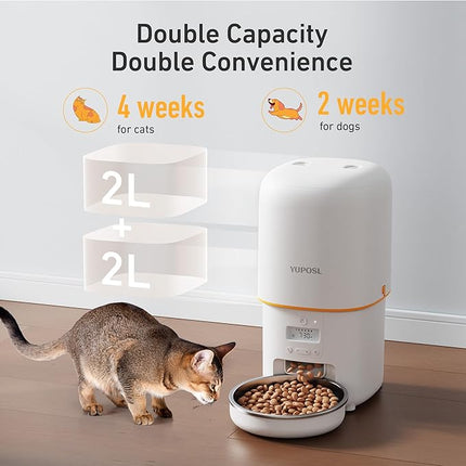 Automatic Cat Feeder - 4L Timed Auto Pet Feeder for Cat and Dog with Dry Food Dispenser, 180-day Battery Life, 1-6 Meals Per Day, 1-16 Portion, Desiccant Bag Keeps Food Fresh