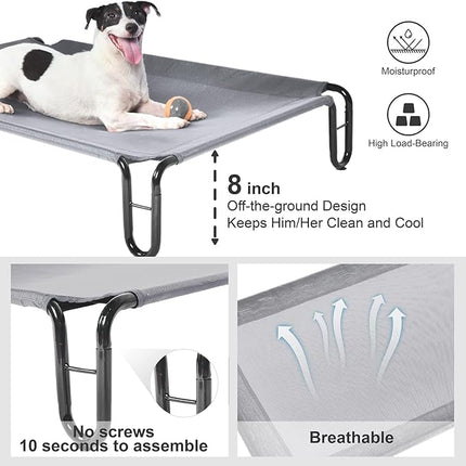 Pettycare Elevated Outdoor Dog Bed - Waterproof Cot for Small Dogs, Easy to Assemble, Cooling With Teslin Mesh, Durable, Non-Slip, Up to 35 lbs, Grey