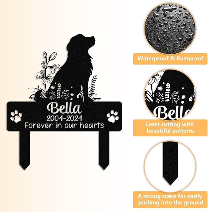 Personalized Pet Graves Marker Dog, Custom Pet Headstone, Waterproof Memorial Plaques for Outdoor, Pet Cemetery Markers Yard Decor, Memorial Garden Stakes, Dog Memorial Gifts for Loss of Dog Color06
