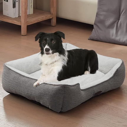 Dog Bed for Medium Dogs Breeds, Rectangular Soft Kennel Bed,Washable Deluxe Plush Dog Crate Beds, Comfy Durable Pet Sleeping Bed with Pillow & Non-Slip Bottom, Size (30"X24" Grey)