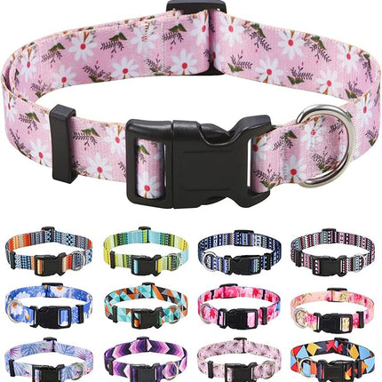 Dog Collar with Bohemia Floral Tribal Geometric Patterns - Soft Ethnic Style Collar Adjustable for Small Medium Large Dogs (Pink White Flower,XS)