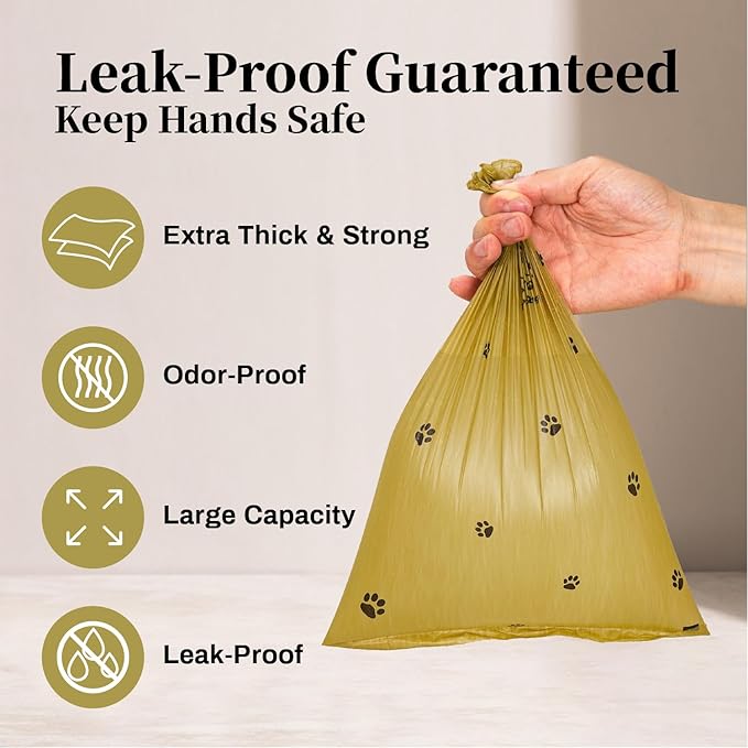 420 Counts Dog Poop Bags Rolls with Dispenser & Leash Clip, Scented Poop Bags for Dogs Waste, Extra Thick & Leak Proof for Poop Doggie Puppy Pet Waste, 9" x 13", Dark Khaki