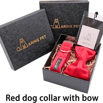 ARING PET Bowtie Dog Collar,Velvet Dog Collars with Removable Bowtie, Christmas Adorable Dog Collar,Medium.