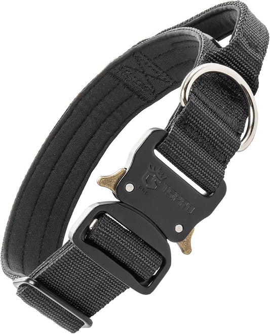 TSPRO Premium Dog Collars Tactical Dog Collar with Handle and Heavy Duty Quick-Release Metal Buckle Durable Thick and Adjustable for Medium to Large Dogs (Black M)