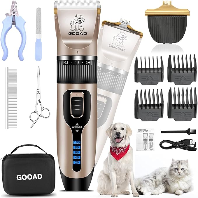 Dog Clippers for Grooming,Dog Grooming Kit for Heavy Thick Hair&Coats/Low Noise Rechargeable Cordless Hair Trimmer/Pet Shaver with Paw Trimmer for Small & Large Dogs Cats