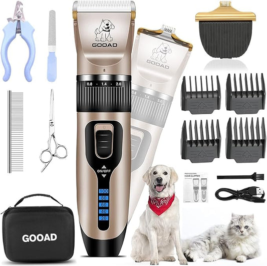 Dog Clippers for Grooming,Dog Grooming Kit for Heavy Thick Hair&Coats/Low Noise Rechargeable Cordless Hair Trimmer/Pet Shaver with Paw Trimmer for Small & Large Dogs Cats