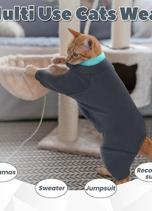Cat Hair Sticky Onesie, Prevent Hair Loss Cat Pajamas, Long Sleeves Anti-Licking & Skin Disease Recovery Suit for Cats, Sphynx Clothes Costumes Outfits for Pet