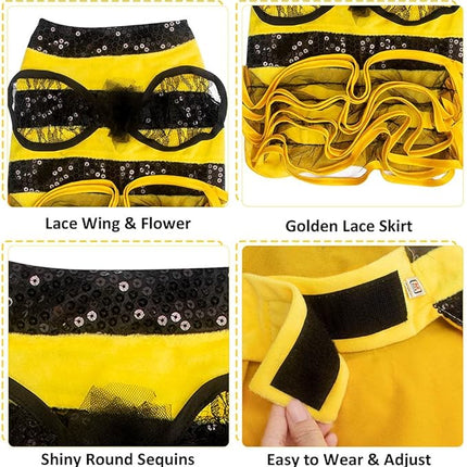 Bee Bumblebee Dog Costume - Dog Halloween Costume Funny Pet Halloween Outfit Apparel with Cap for Small Medium Dogs & Cats Christmas Birthday Party Photo Props