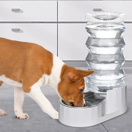 RIZZARI Large Gravity Water Dispenser: 8L Automatic Stainless Steel Dog Water Feeder with Specialized Brush and Triple Filter for Senior Pets with Spinal Problems - for Kitchen Living Room