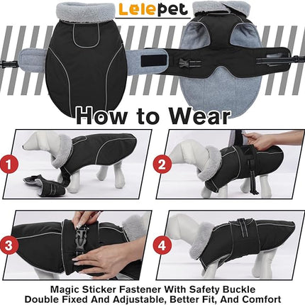 Lelepet Warm Dog Coat Reflective Dog Fleece Vest Waterproof Jacket Windproof Winter Cold Weather Coats with Adjustable Buckle Jackets for Dogs, Black, M