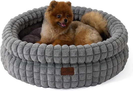 Joydeco Grey Cat Bed Kitten Bed, Washable Round Cat Beds for Indoor Cats, Ultra Soft Plush Pet Bed for Puppy and Kitten with Anti-Slip, Medium