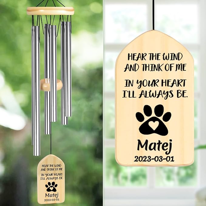Dog Memorial Gifts, Personalized Dog Memorial Wind Chimes, Pet Memorial Gifts, Pet Loss Gifts, Loss of Dog Sympathy Gift, Bereavement Gifts for Loss of Dog