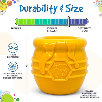 SodaPup Honey Pot – Durable Dog Treat Dispenser & Enrichment Toy Made in USA from Non-Toxic, Pet Safe, Food Safe Natural Rubber Material for Mental Stimulation, Problem Chewing, Calming Nerves, & More