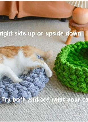 Cat Nest Bed – Premium Handwoven Washable Extra Soft Round Cave House for Indoor Kitten & Kitty, Small & Large (Cloud White,Large)