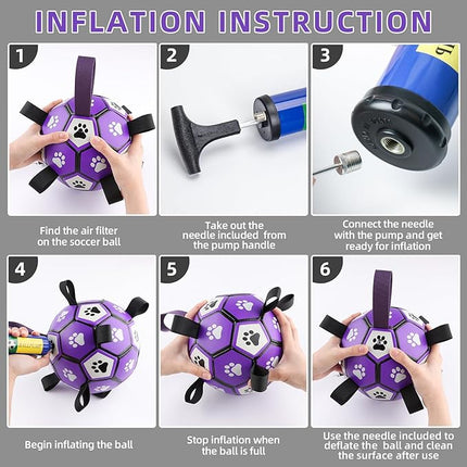 QDAN Dog Toys Soccer Ball with Straps - Dog Water Toy, Puppy Birthday Gifts, Durable Dog Balls for Small Medium Dogs （6 Inch）