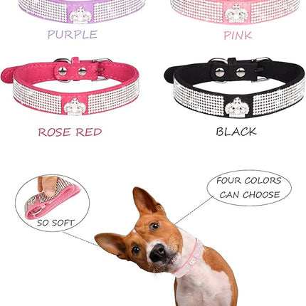 Dog Collar for Small Dogs, Adjustable Leather Suede Bling Dog Collars，Pink Dog Collar Cat Collar, Rhinestone Dog Collar (S, Rose red3)