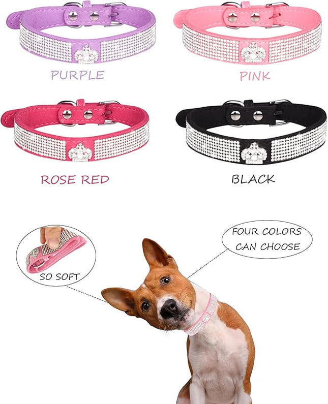 Dog Collar for Small Dogs, Adjustable Leather Suede Bling Dog Collars，Pink Dog Collar Cat Collar, Rhinestone Dog Collar (M, purple3)