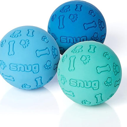 Snug Rubber Dog Balls for Small and Medium Dogs - Tennis Ball Size - Virtually Indestructible (3 Pack - Cool)
