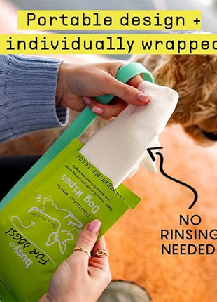 Busy Co. - Hypoallergenic Dog Wipes, Cleaning and Odor Control Grooming Wipes for Paws, Body, and Butt, Perfect for Puppy and Adult Dogs, Individually Wrapped, Unscented (Unscented, 20 Grooming Wipes)