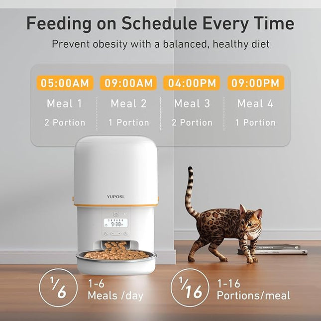 Automatic Cat Feeders - 3L Cat Food Dispenser Easy to Use, Timed Automatic Pet Feeder with Over 180-day Battery Life, 1-6 Meals Dry Food Programmable Portion Control Also for Dogs