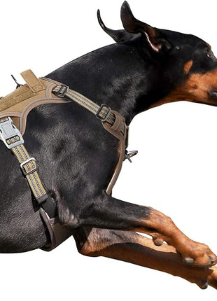 BUMBIN Tactical Dog Harness for Large Dogs No Pull, Famous TIK Tok No Pull Dog Harness, Fit Smart Reflective Pet Walking Harness for Training, Adjustable Dog Vest Harness with Handle Brown XL
