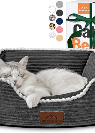 Cat Dog Bed for Pets, Rectangle Pet Bed Gift for Puppy and Kitten, Machine Washable Calming Fluffy Pet Couch Sofa for Indoor Outdoor, Portable Soft Cat Bed with Non-Slip Bottom (Small, Dark Grey)