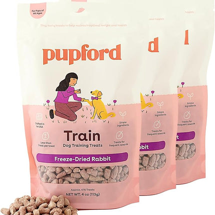 Pupford Freeze Dried Training Treats for Dogs & Puppies, 1400+ Two Ingredient Bites (Rabbit, 4 oz, 3 Pack)