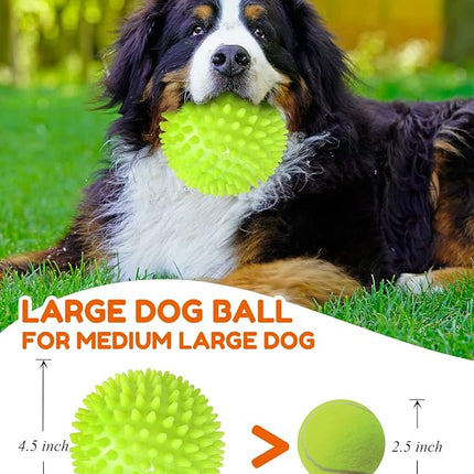 4.5” Heavy Duty Squeaky Dog Balls for Medium Large Dogs, Dog Toys for Aggressive Chewers, Spike Ball Toys for Clean Teeth and Training(2 Pack)