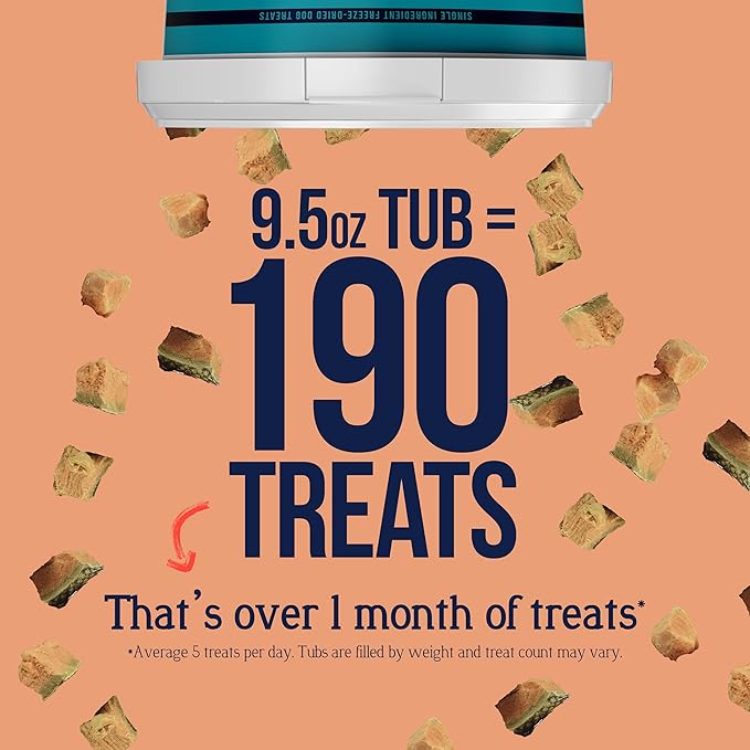 Stewart Single Ingredient Freeze Dried Raw Dog Treats, Wild Salmon, 9.5 Ounce, Approx. 190 Pieces per Resealable Tub, Training Treats or Meal Topper, High Protein, Grain Free, Gluten Free