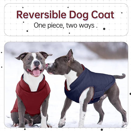 Lelepet Reversible Dog Coat Waterproof Dog Jacket Windproof Puffer Vest for Winter Warm Lightweight Coats for Small Dogs Adjustbale Hook & Loop Pet Apparel with Leash Hole, Pug, Wine Red, M