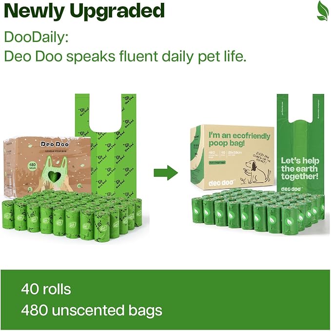 Dog Poop Bags with Handles Large Size 40 Rolls 480 Counts Big Sizes Leak Proof and Extra Thick Waste Bags Refill Rolls for Walking Medium Large Dogs Cats Litter Unscented