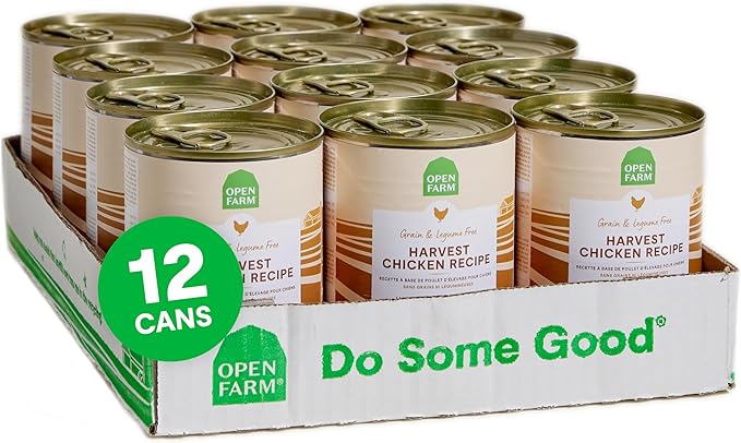 Open Farm Canned Dog Food, Paté for Complete & Balanced Nutrition, Grain-Free and Legume-Free, Harvest Chicken Recipe, 12.5oz Cans (Pack of 12)