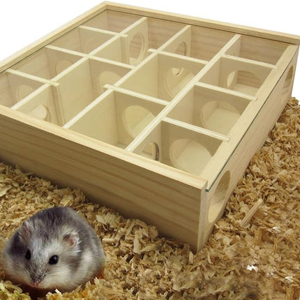 Hypeety Wooden Maze Tunnel Toy with Plastic Cover, Small Pet Animals Activity Sport Labyrinth Dwarf Hamster Play Toys Maze Tunnel Mice Wooden Funny Toy