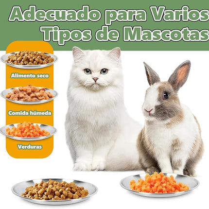 6-Pack Stainless Steel Cat Food Bowls, Shallow Whisker-Friendly Non-Slip Silicone Base Metal Dishes, Easy to Clean Indoor Feeding Flat Plates for Cat, Kitten, Small Dog (6.7")