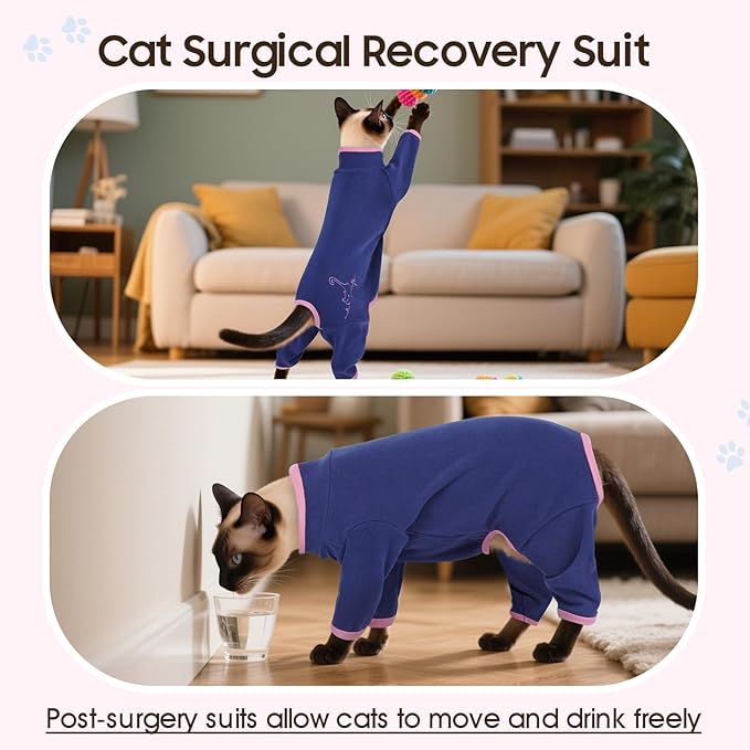 DENTRUN Cat Clothes for Hair Control with Hair Sticky Fabric - Soft Recovery Suit & Breathable Lint-Resistant Cat Sweater for Cats Only, Kitten Onesie Pajamas, S, Blue