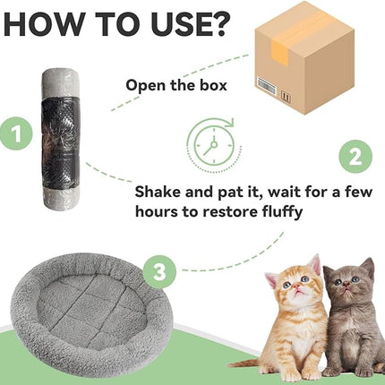 LESYPET Round Cat Bed for Cats Small Dogs, 19'' W×2'' H Cat Donut Beds for Indoor Cats Raised Pillow Pet Mat Non-Slip Bottom Machine Washable, Grey