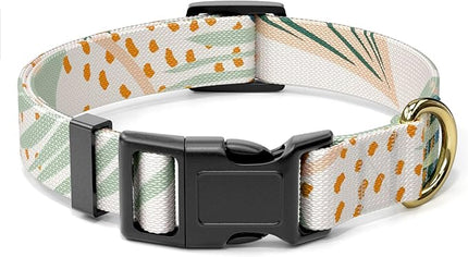 Rnivvi Dog Collar for Medium Dogs, Cute Boho Heavy Duty Adjustable Puppy Collar with Quick Release Buckle for Girl & Female, Pet Accessories for Walking Running, M Length 1" Width, Tropical Leaves