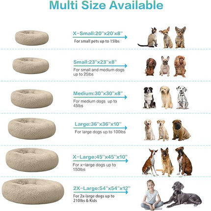 SAVFOX Plush Calming Dog Beds, Donut Dog Bed for Small Dogs, Medium, Large & X-Large, Comfy Cuddler Dog Bed and Cat Bed in Faux Fur, Washable Dog Bed, Multiple Sizes XS-XXL
