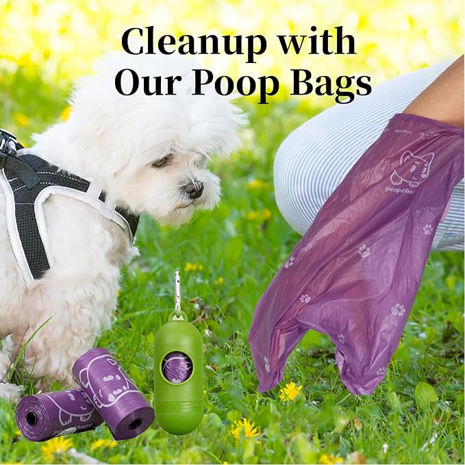 870 Counts Dog Poop Bags Rolls with Dispenser & Leash Clip, Scented Poop Bags for Dogs Waste, Extra Thick & Leak Proof for Poop Doggie Puppy Pet Waste, 9" x 13", Purple