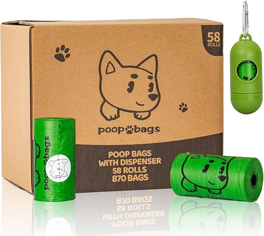 870 Counts Dog Poop Bags Rolls with Dispenser & Leash Clip, Scented Poop Bags for Dogs Waste, Extra Thick & Leak Proof for Poop Doggie Puppy Pet Waste, 9" x 13", Green
