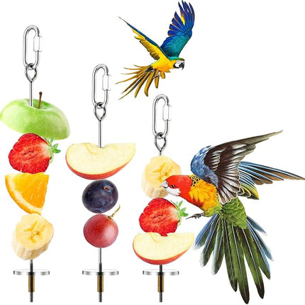 Weewooday 3 Pcs Bird Cage Food Holder Parrot Fruit Vegetable Skewer Stainless Steel Stick Feeder Bird Treats Skewer Parakeet Cockatoo Cockatiel Cage Treating Tool Small Animal Hanging Foraging Toys
