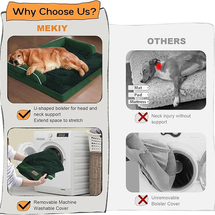 Large Dog Bed Orthopedic Washable - Waterproof Removable Cover - Medium XLarge Big Dogs - Egg Foam Couch - Emerald Dog Beds Bolster with Sides