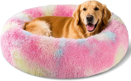 Dog Calming Beds for Small Medium Large Dogs - Round Donut Washable Puppy Dog Bed, Anti-Slip Faux Fur Fluffy Donut Cuddle Anxiety Cat Pet Bed(36'' Color)