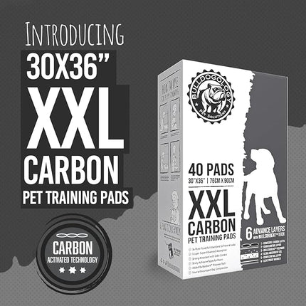 Bulldogology Charcoal XXL Pee Pads for Dogs (30x36) Puppy Pee Pads with Adhesive Sticky Tape - Leak Proof Charcoal Puppy Pads - Ultra Absorbing Charcoal Dog Pads - Activated Carbon Pee Pads (40-Count)