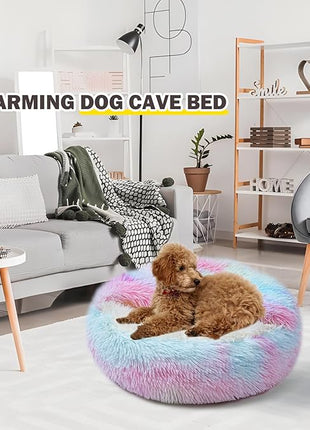 Cat Bed for Indoor Cats, Calming Cozy Cave with Self-Warming Plush, Entire Bed Machine Washable & Anti-Slip Base, Breathable Pet Bed for Small Cats&Dogs All Seasons (Dazzling Colors, 20 * 20inch)