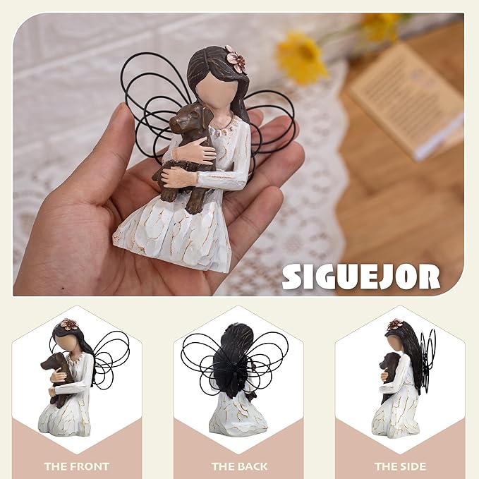 Loss of Dog Sympathy Gift, Dog Memorial Gifts, Angel Figurine, Remembrance Keepsake, Pet Sympathy Gift(Brown)