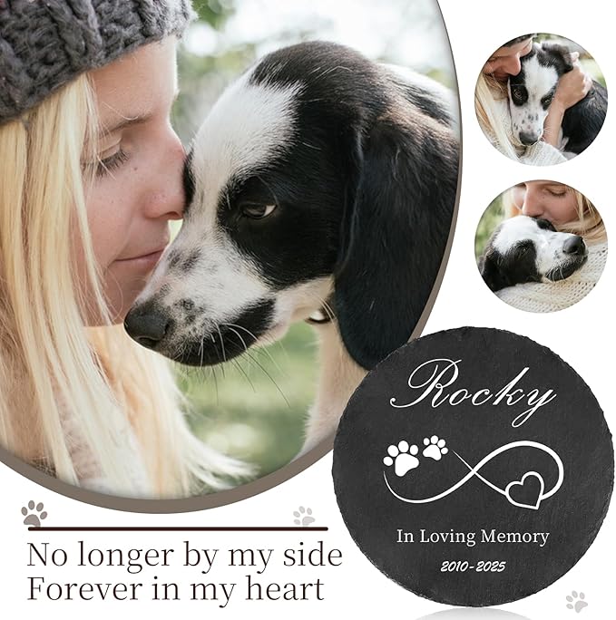 Ships Next Day Personalized Pet Memorial Stone for Loss of Dog Cat, Custom Photo Name Memory Headstone Garden Grave Marker Bereavement Sympathy Gift