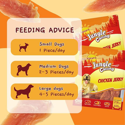 Jungle Calling Dog Treats, Chicken Jerky for Dogs, High Protein Slow Roasted Chewy Training Treats for Medium and Large Dogs, 21.2 oz