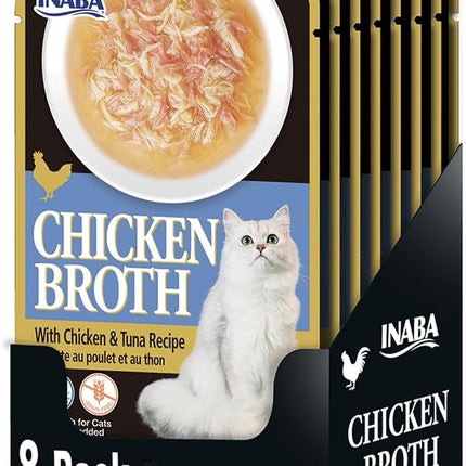 Inaba Chicken Broth, Side Dish/Topper for Cats with Vitamin E, 1.76 Ounce Pouch, 8 Pouches Total, Chicken and Tuna Recipe