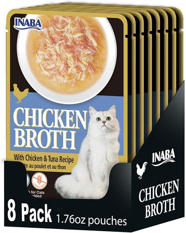 Inaba Chicken Broth, Side Dish/Topper for Cats with Vitamin E, 1.76 Ounce Pouch, 8 Pouches Total, Chicken and Tuna Recipe